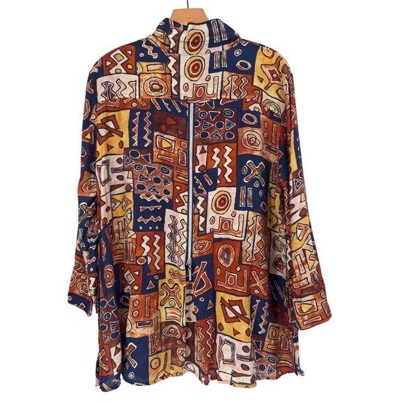 Ali Miles Multicolor Abstract Button-Up Tunic Top size large womens wired collar - Picture 3 of 4